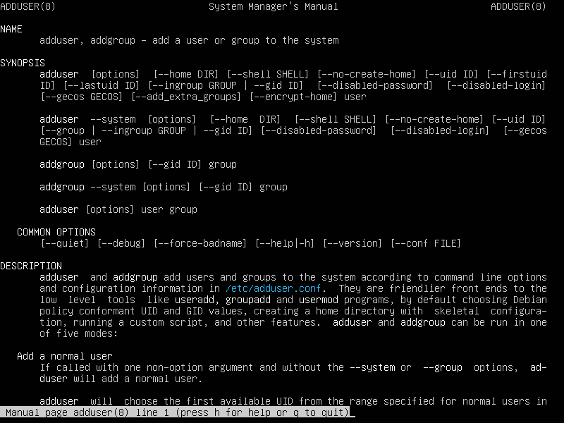 Manual Page for adduser