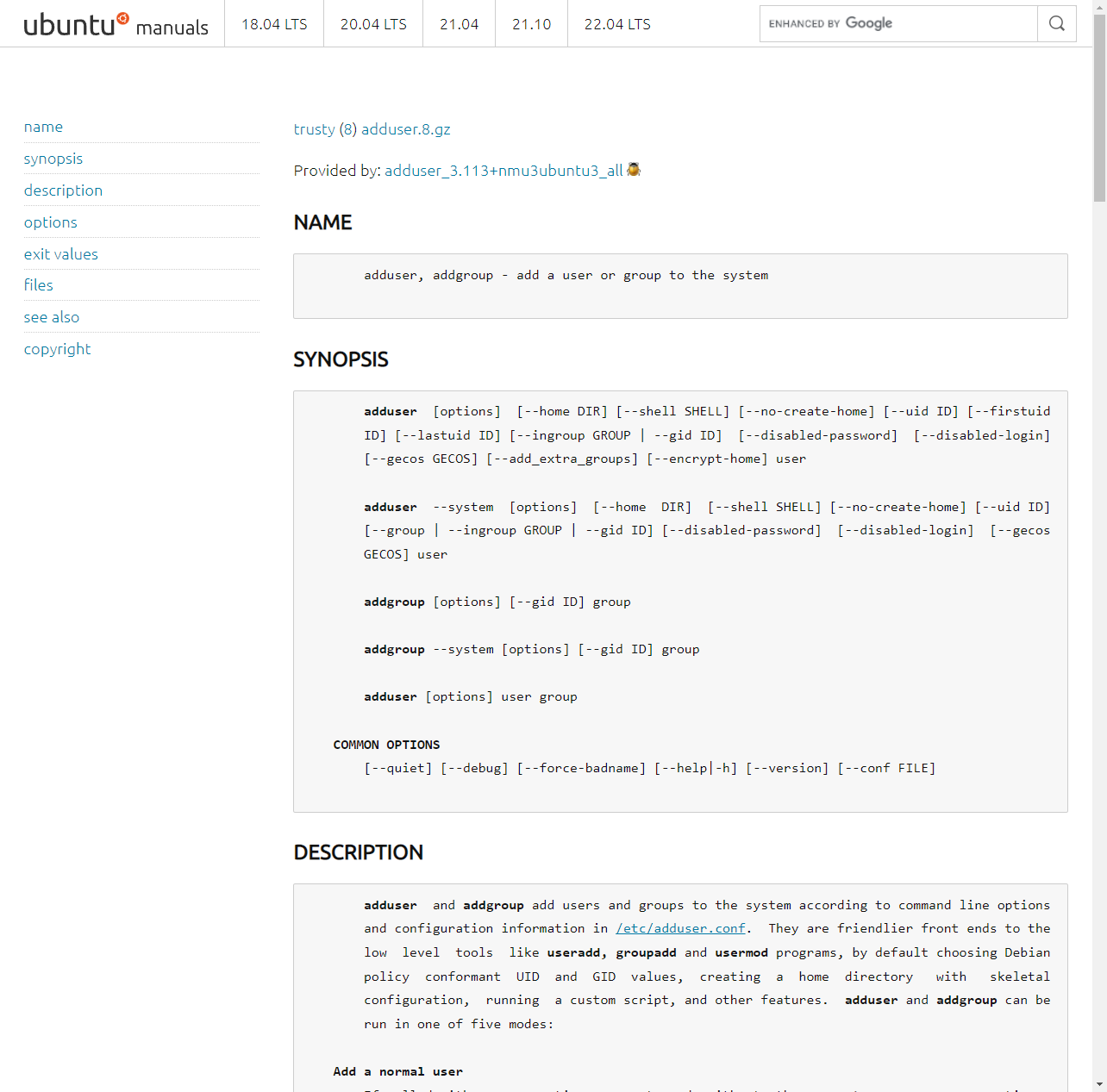 Ubuntu man for adduser